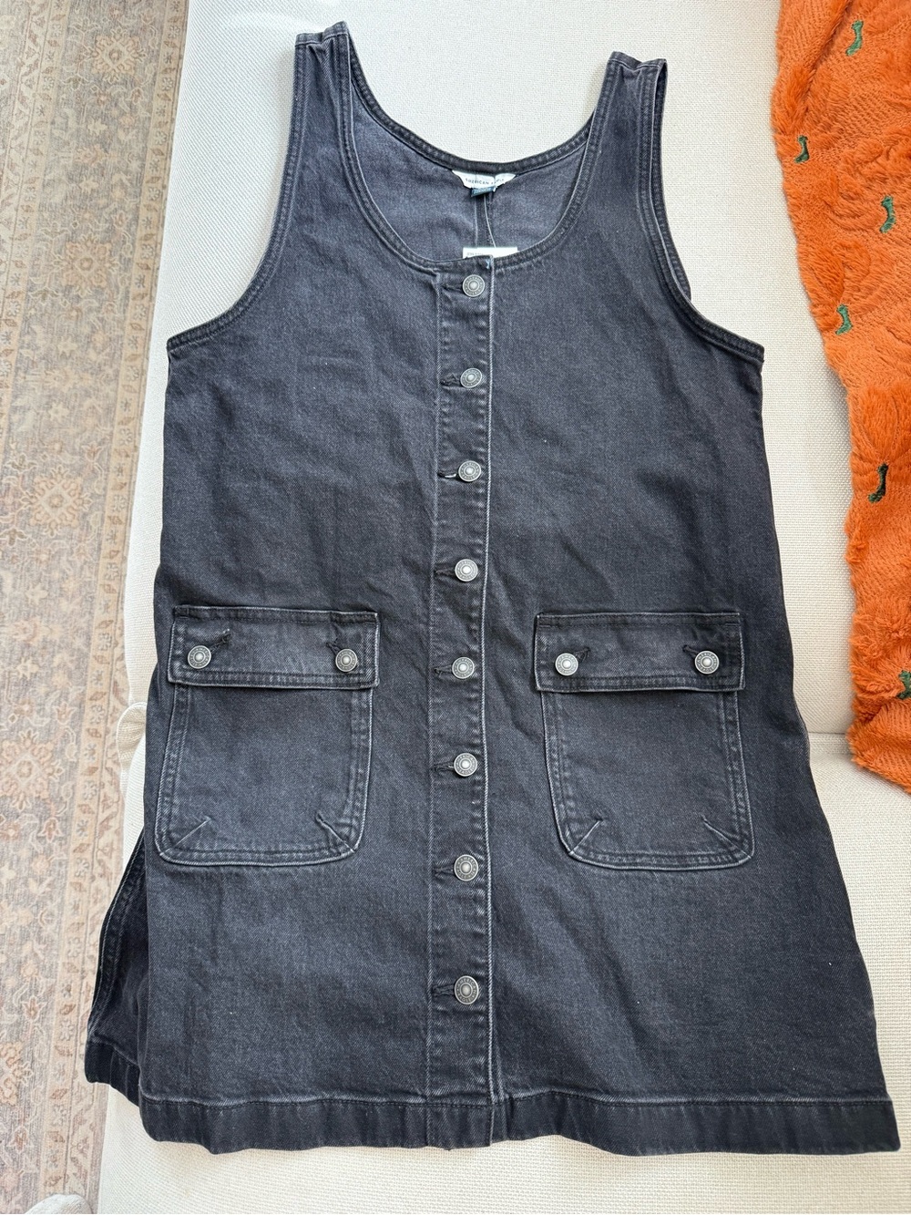 American Eagle Outfitters Black Button-Front Denim Mini Dress